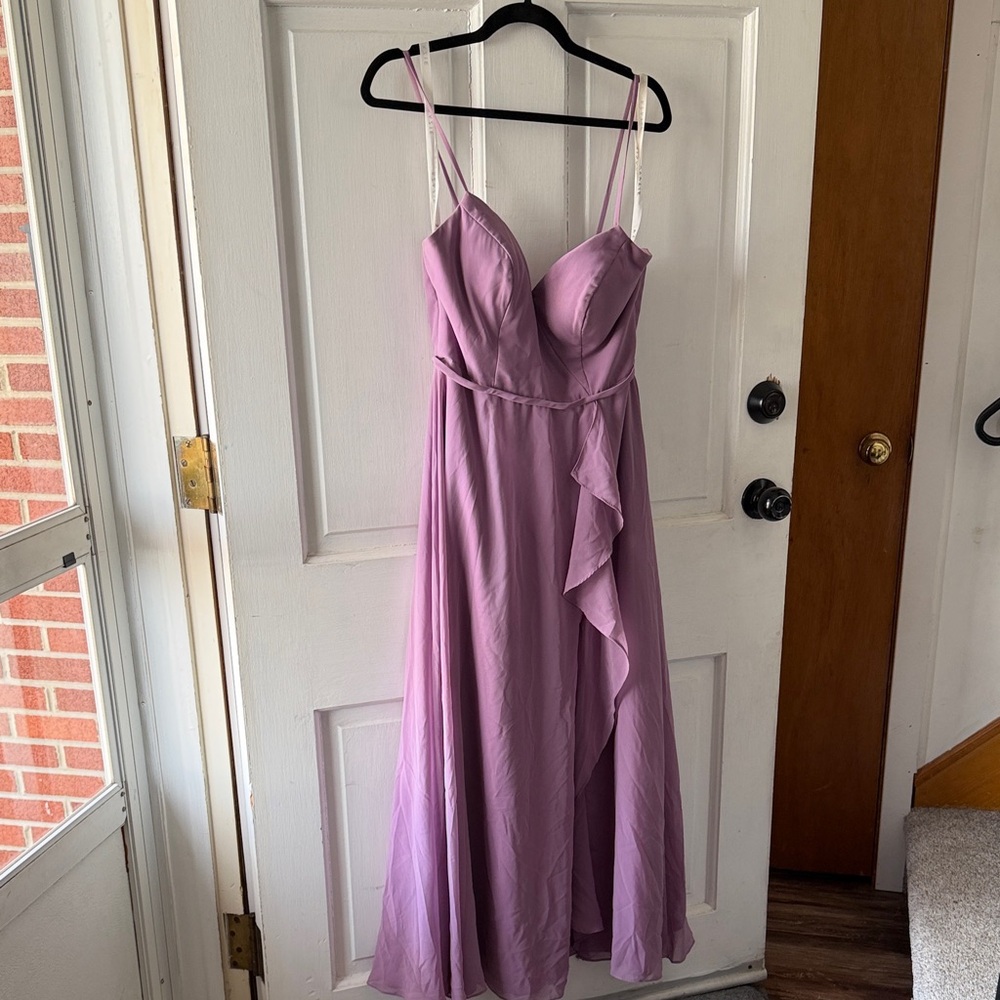 Azazie Lilac Asymmetrical Spaghetti Strap Dress